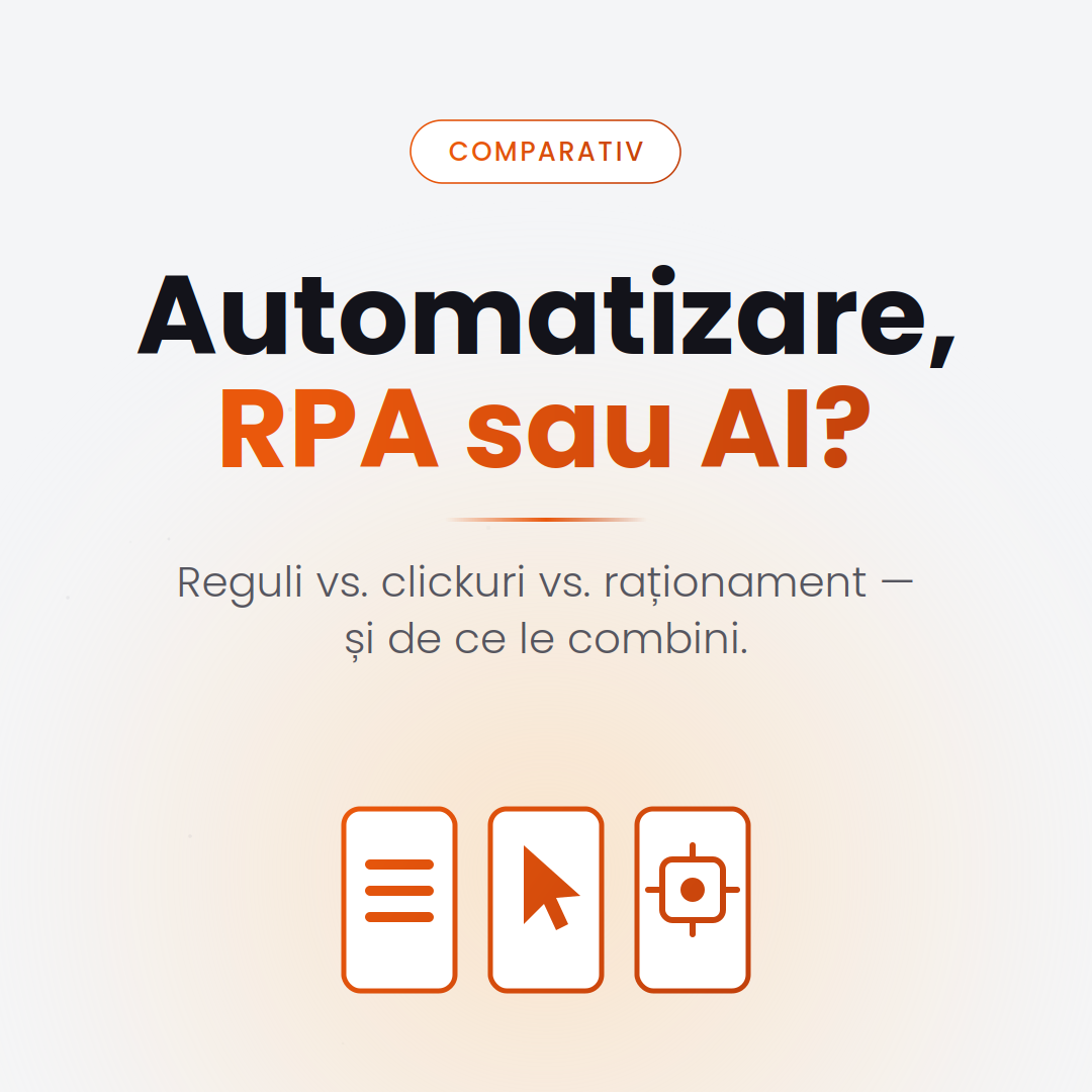 Diferența între automatizare, RPA și AI — comparativ pentru firme